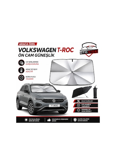 Volkswagen T-roc Şemsiye Tip Ön Cam Güneşliği Katlanabilir Uv Korumalı Araç Cam Güneşlik