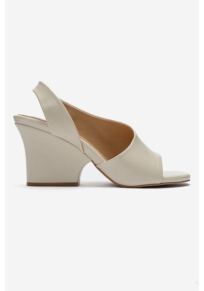 Luvishoes Zyra Ekru Cilt Kadın Dolgu Topuklu Ayakkabı
