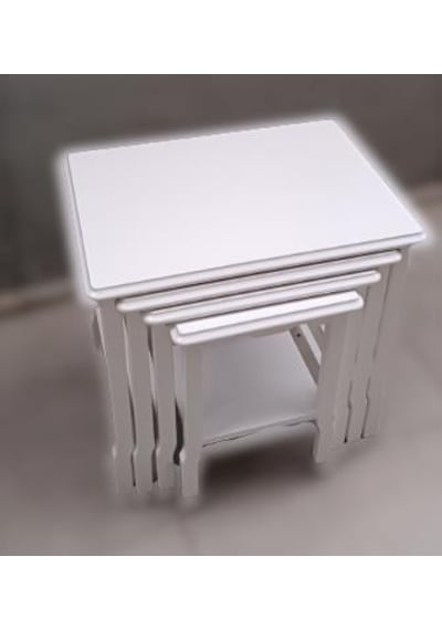 Zigon Sehpa Kayın Ahşap TORNA  Klasik  Model Lake Parlak Beyaz Renk 4lü El Yapım