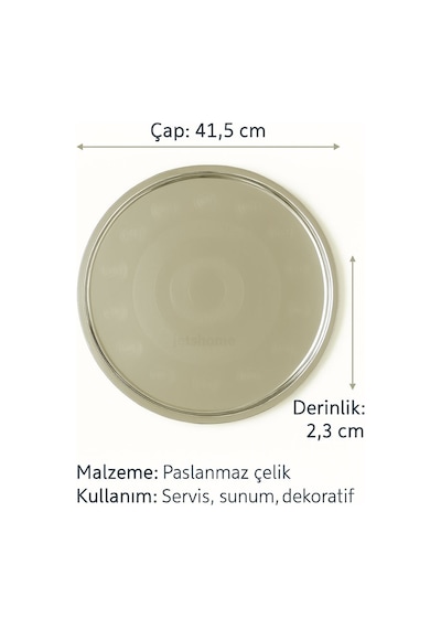 Geleneksel Çelik Sini 41,5 Cm Paslanmaz Yemek Tepsisi, Çay Ve Kahve Sunum No:45 Gri