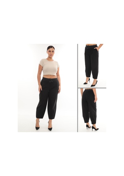 Büyük Beden Mom Fit Kışlık Spor Şık Kadın Pantolon Siyah