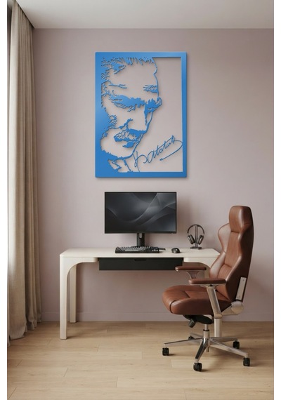 Atatürk Ve İmza Metal Duvar Tablosu - Duvar Sanatı - Duvar Dekoru - Mavi