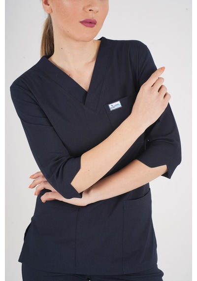 Unisex Lacivert Violet Model Scrubs Takım Doktor Hemşire Üniforması Lacivert