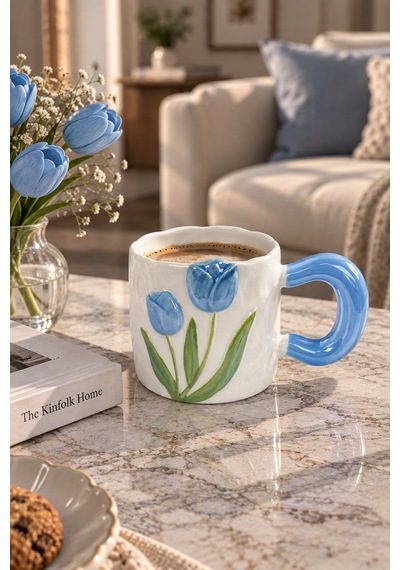 Nazen Lüsterli Mavi Porselen Kupa 480 Ml-7737 Çok Renkli