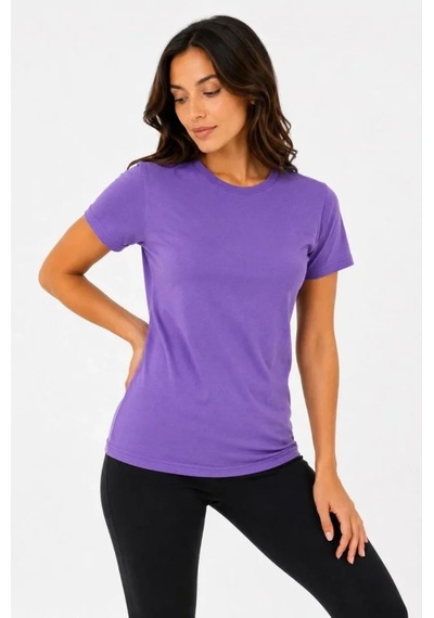 Hazego Basic Bisiklet Yaka Yazlık Slim Fit T-shirt - Mor - Petrol Mavisi Çok Renkli