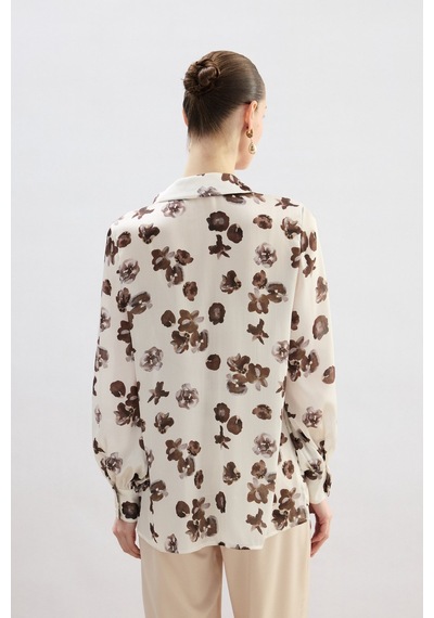 Sateen Desenli Salaş Gömlek - Kahve-136804 kahve