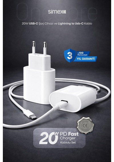 Simex İphone X-11-12-13-14 Serileri İpad & Airpods İle Uyumlu Usb-c 20w Hızlı Şarj Seti Ce Belgeli Sps-15