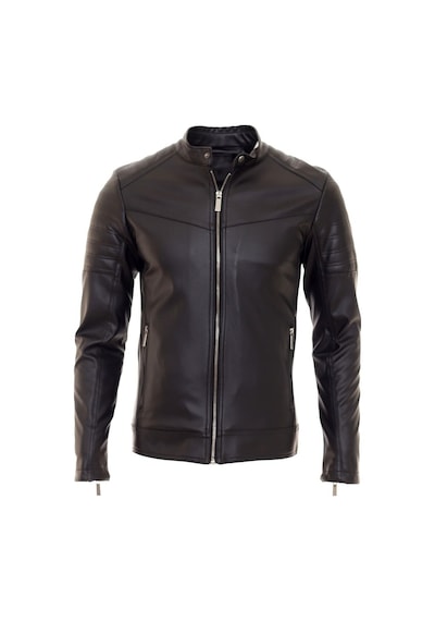 Oliggopol Erkek Siyah İç Cepli Slim Fit Spor Deri Ceket Dm Siyah