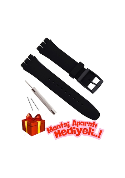 Swatch Uyumlu Içten Içe 19mm Siyah Silikon Saat Kordonu Kayışı Diğer