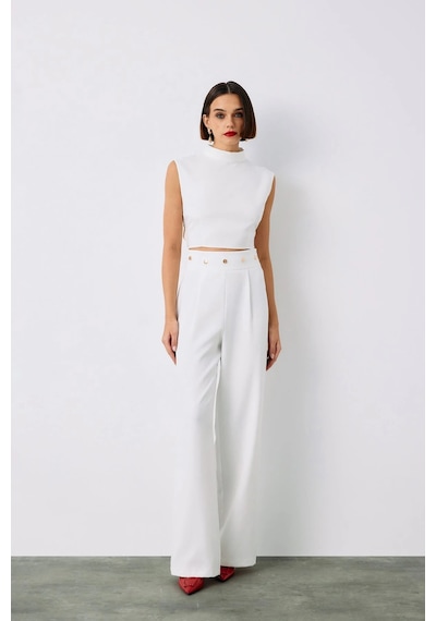 Sateen Bel Aksesuarlı Pantolon - Ekru Ekru