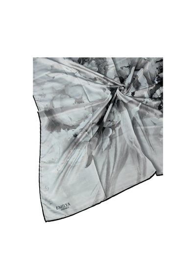 Mim Eşarp Emilya Rayon Çiçek Desenli Eşarp 90x90 Cm Beyaz - Siyah