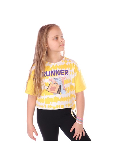 Toontoy Kids Toontoy Kız Çocuk Runner Baskılı Batikli Tişört Koyu Sarı
