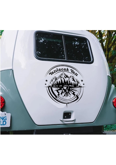 Kişiye Özel Pusula Dağ Orman Sticker - Araba Oto Motosiklet Karavan Cam Sticker - 00081 80 Cm
