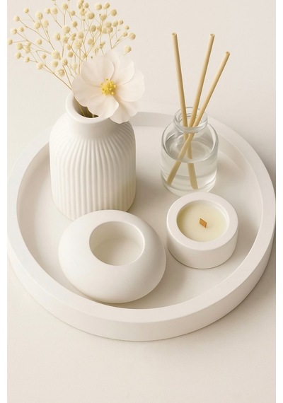 Dekoratif 5li Set Mum Çizgili Vazo Tealight Mumluk Ve Oda Kokusu Seti