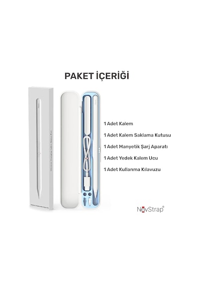 Novstrap Apple Uyumlu iPad  Air 13 M2/m3 İle Dokunmatik Tablet Kalemi Avuç İçi Reddi Pencil C10a Manyetik Şarjlı Kısayol Tuşlu Bluetooth Stylus
