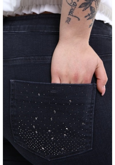 Myline Kadın Arka Cep Taş Baskı Denim Pantolon