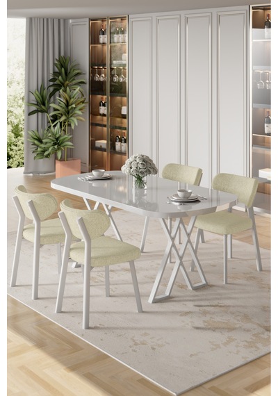Canisa Axton Serisi Sabit Mdf 90x168 Beyaz Mutfak Masa Takımı 4 Krem Sandalye Beyaz Masa Krem Sandalye Canisa Axton Serisi Sabit Mdf 90x168 Beyaz Mutfak Masa Takımı 4 Krem Sandalye Beyaz Masa Krem Sandalye