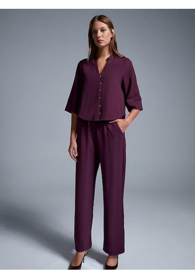 Dilvin 72195 Beli Lastikli Salaş Pantolon-bordo Bordo