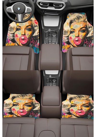 Modern Marilyn Premium Dot Tabanlı 4 Lü Araba Paspası Takımı Aps0003