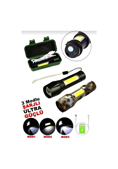 Usb Şarjlı El Feneri 2 İn 1 Çok Renkli