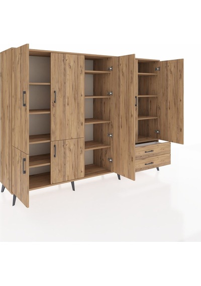 Hyperion Dolap 12 Raflı 2 Çekmeceli 7 Kapaklı 220x44x163 Çam-çam Çam-çam