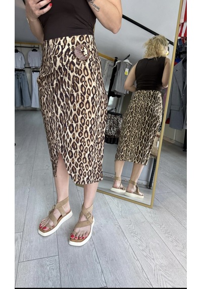 Leopar Tokalı Etek Kahverengi
