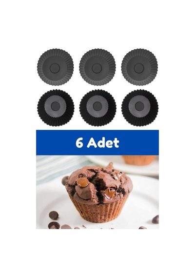 Antrasit Silikon Mini Brownie Ve Muffin Kalıbı, 7x3 Cm, Cupcake Kalıbı, Bpa İçermez, 6 Adet Genel
