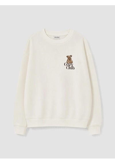 LC Waikiki Lcw Kids Ekru Baskılı Kız Çocuk Kalın Sweatshirt
