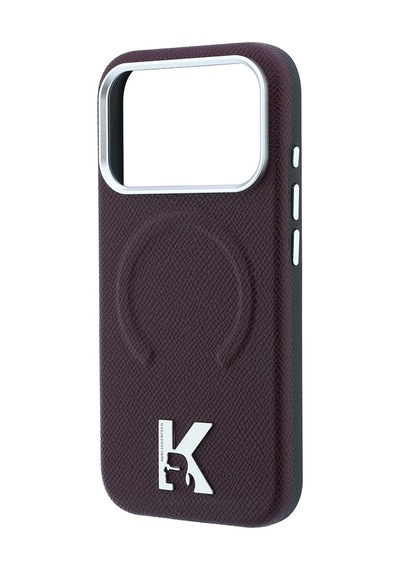 Apple iPhone Uyumlu 18 Pro Kılıf Karl Lagerfeld Lisanslı M-safeli Khead Metal Logolu Pu Grained Deri Kapak Bordo