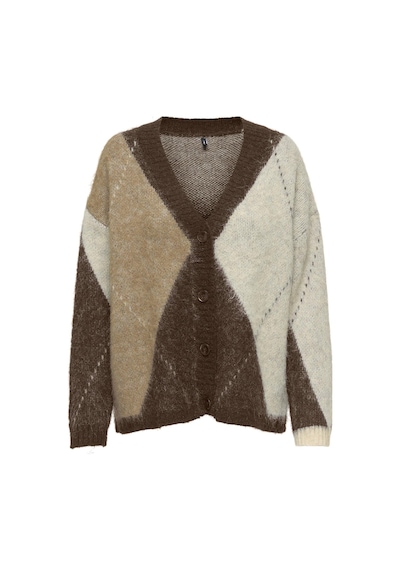 Only Noeme Life Jacquard V-neck Kadın Triko Hırka Jakarlı V Yaka Cardigan Kahverengi