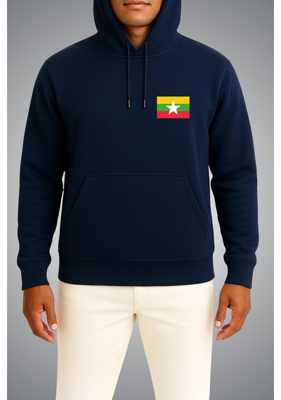 Bahriyeli Collection Kapüşonlu Myanmar Bayrağı Cep Baskılı Unisex Sweatshirt Lacivert