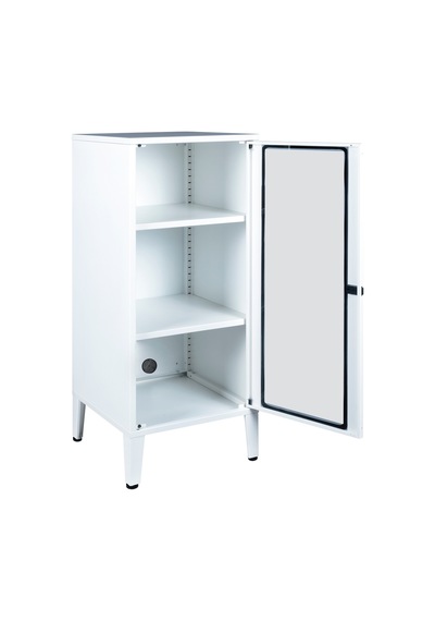 Alfahome Ziglat Serisi Cam Kapaklı Kilitli Metal Home Office Dolabı Beyaz Ral 9003 450x940x450 Mm Gri-beyaz
