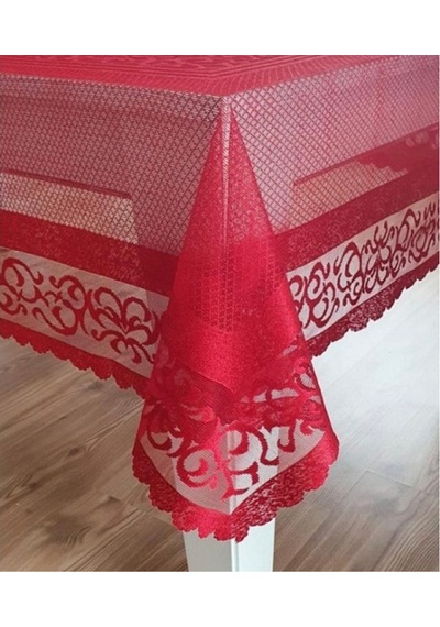 Raşel Örme 140x180 Pano Desenli Masa Örtüsü Kırmızı Kırmızı