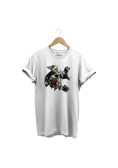Avcılık Temalı English Setter Ve Kuş Baskılı %100 Pamuk Unisex Regular Fit T-shirt Beyaz