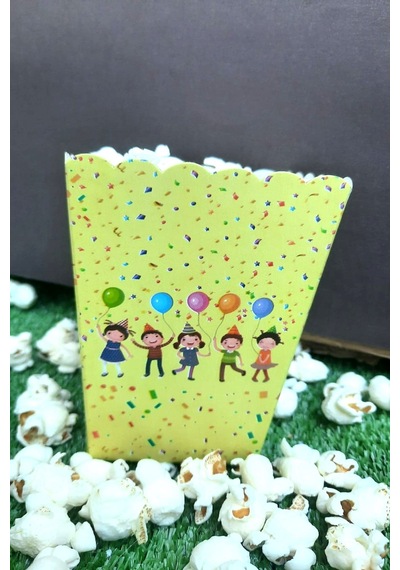 8'li Çocuk Parti Mısır Kutusu - Popcorn Kutusu - Doğum Günü İkram Hediye - Orta Boy Standart