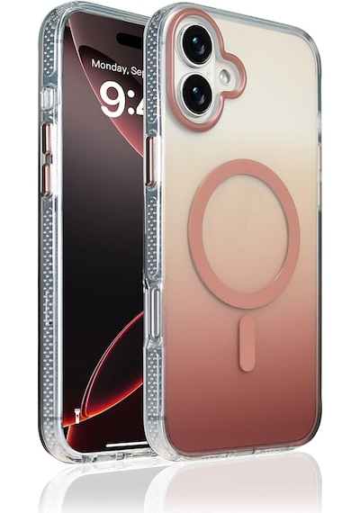 Apple Uyumlu iPad iPhone 16 Plus Kılıf M-safe Şarj Özellikli Transparan Renk Geçişli Zore Toros Kapak Rose Gold