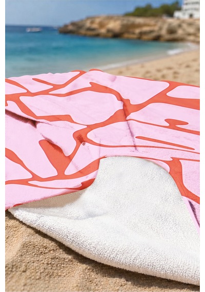 Cool Yazı Temalı Retro Tipografik Plaj Havlusu - Bohem Pembe Kırmızı Hızlı Kuruyan Mikrofiber Havlu Dalgın Ada