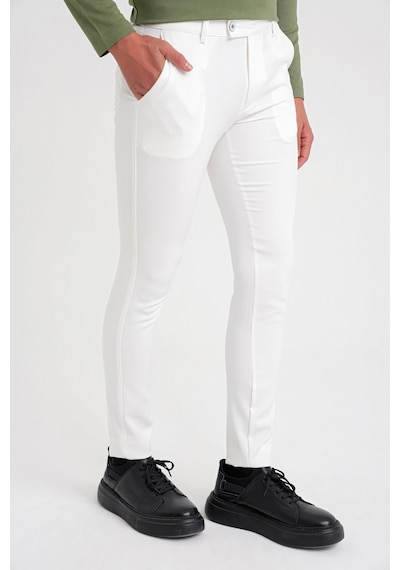 Efor P 1088 Slim Fit Yan Cep Esnek Pamuklu Casual Beyaz Pantolon Beyaz