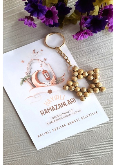 5 Adet Gold Yaldızlı Anahtarlık - Ramazan Hediyesi - Konsept Hedi