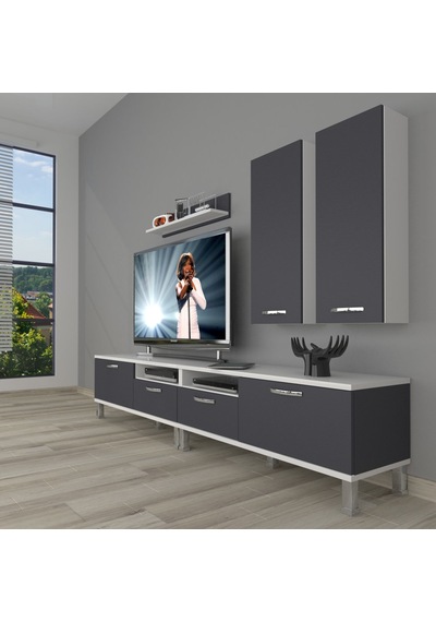 Decoraktiv Eko 5220d Mdf Krom Ayaklı Tv Ünitesi Tv Sehpası Beyaz - Antrasit