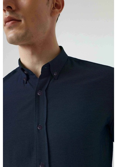 D'S Damat Ds Damat Slim Fit Armürlü Düğmeli Yaka Pamuklu Gömlek 5HC02ORT07265 - Lacivert D'S Damat Ds Damat Slim Fit Armürlü Düğmeli Yaka Pamuklu Gömlek 5HC02ORT07265 - Lacivert