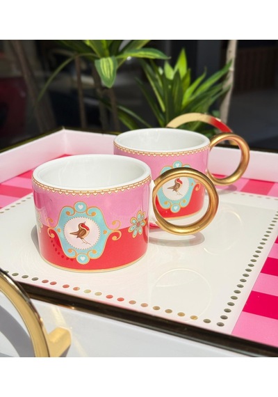 2'li Lüks Piano Bird Pink Soho Kupa-4525 Kırmızı