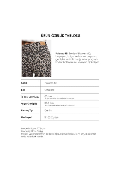 Kadın Leopar 1w6-26 Palazzo Fit Özel Desen Denim Jean