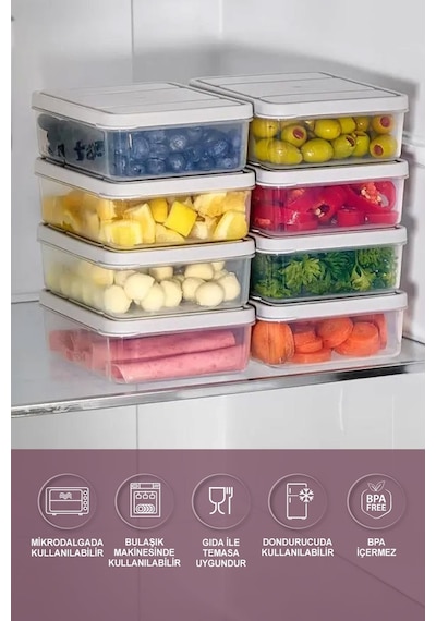 Selka Home 8 Adet 0.5 Lt. Nora Organizer Buzdolabı Buzluk  Düzenleyici Saklama Kabı