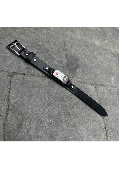 Demon Slayer Sembollü Deri Bileklik Anime Manga Cosplay Siyah