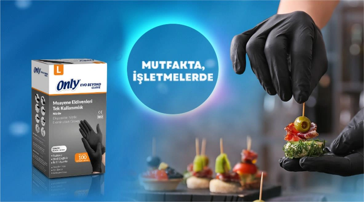 Only Evo Beyond Siyah Pudrasız Nitril Eldiven - Muayne İş Eldiveni - Large - 100'lü Paket