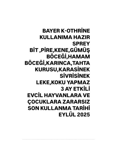 Bayer Kothrine 500 Ml Kullanima Hazır Sprey Bit Pire Sinek Örümcek Gümüş Böceği Haşere