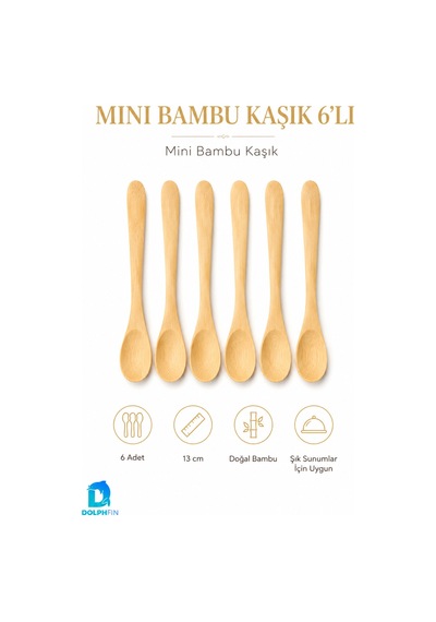 Mini Bambu Kaşık 6 Lı Set 15 Cm Doğal Bambu Tatlı Reçel Bal Baharat Sunum Kaşığı Bej
