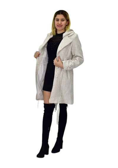 Kadın Pıtırcık Uzun Kaşe Kaban Bgl-st04122 Krem