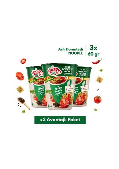 Snapeats Bardakta Acılı Domatesli Noodle Çorbası 60g X3